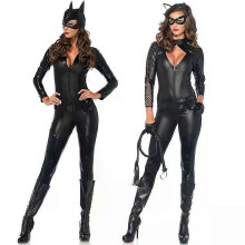 Women Halloween Costume Cat Jumpsuits Whip And Cat Mask Leather Cosplay Uniform Nightclub Party Bodysuit
