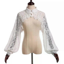 Blusa de manga larga abullonada para mujer, con volantes y cuello falso desmontable, accesorios de disfraz