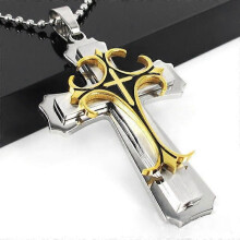 Collana da donna in acciaio al titanio con ciondolo a croce a tre strati, collana da uomo, gioielli