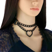 Collana vintage con catena nera, stile jazz, punk rock, girocollo in pelle sintetica, stile gotico,