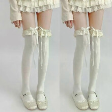 Chaussettes hautes pour femmes Lolitas gothiques au-dessus du genou avec nœud et lacets, bas longs,