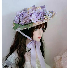Women Victorian Straw Hat Lady Top Hat with Floral Classic Lolita Straw Boater