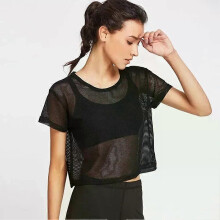 Yogatröja för kvinnor Sexig kortärmad mesh-T-shirt Sport Top Cover Up Snabbtorka Gymkläder Löpning Fitness