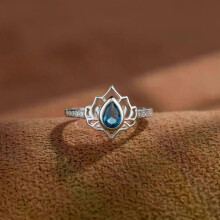 YILUOCD 925 Sterling Zilveren Vintage Lotus Ringen voor Vrouwen Eenvoudige Bloem Kleurrijke CZ Verstelbare