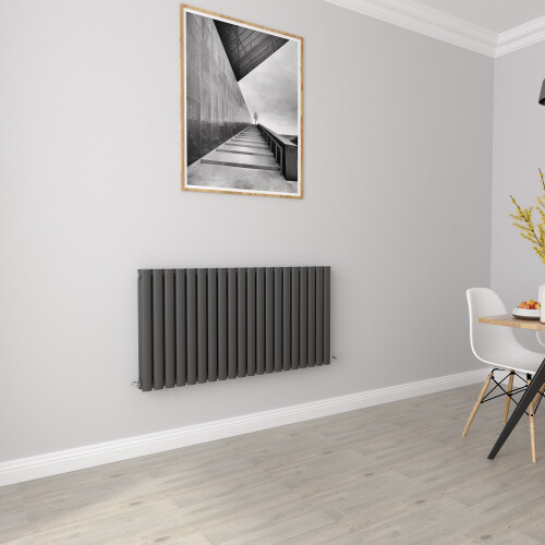 AICA (Double 600x1180mm, Anthracite) Designer Oval Column Radiator Central Heating 2