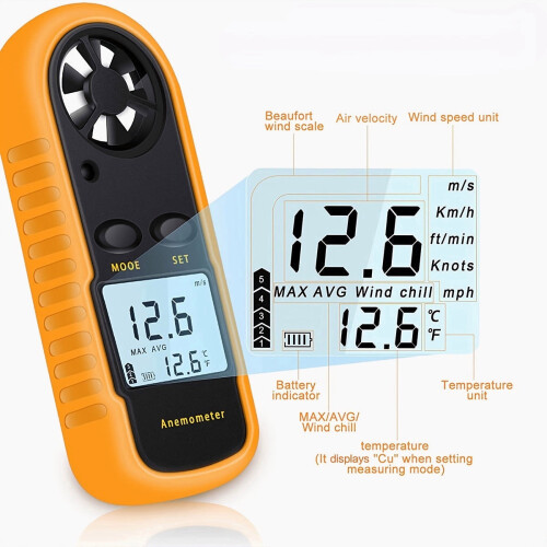 Mini Handheld Anemometer Wind Speed Temperature Gauge With Digital LCD Display 2
