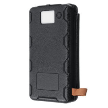 (Black) Three-proof Folding Solar Power Bank Custom Outdoor Waterproof Leather Mobile with Camping Lamp