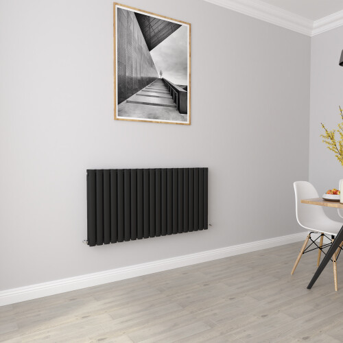 AICA (Double 600x1180mm, Black) Designer Oval Column Radiator Central Heating 2