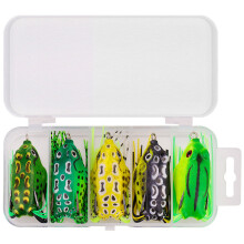 (M) 5/15 Pcs Frog Fishing Lure Soft Artificial 3D Eyes Silicone Fishing Tackle Baits with Storage Box