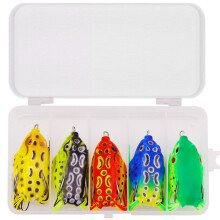 (L) 5/15 Pcs Frog Fishing Lure Soft Artificial 3D Eyes Silicone Fishing Tackle Baits with Storage Box