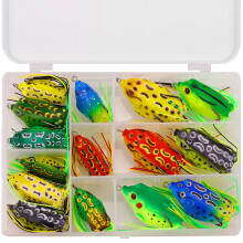 (XL) 5/15 Pcs Frog Fishing Lure Soft Artificial 3D Eyes Silicone Fishing Tackle Baits with Storage Box