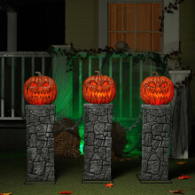 Pack of 2: 97cm x 1.2m Battery Powered Light up Halloween Pumpkin Fence with LEDs