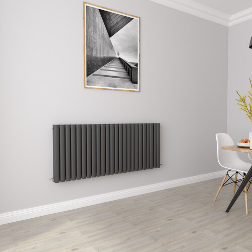 AICA (Double 600x1416mm, Anthracite) Designer Oval Column Radiator Central Heating 2