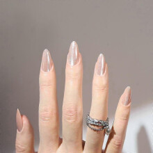 (Glue Type) Almond Nail Pure Desire Light Luxury Strong Light Cat Eye White Electroplated Wearing Nail Removable Fake Nail Patch  Nail