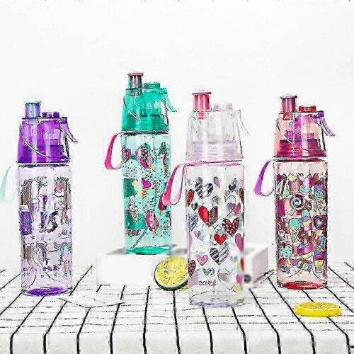 (Pink) Cool Down Spray Mist Water Bottle 500ml Spray Drinking Water Bottle for Kids 1