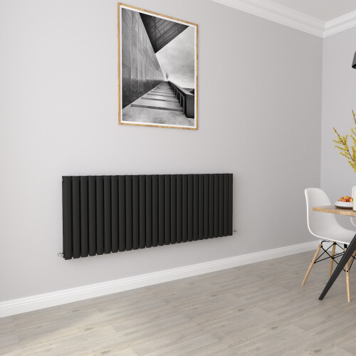 AICA (Double 600x1593mm, Black) Designer Oval Column Radiator Central Heating 2