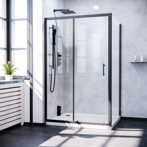 NES Home Nes Home 1100 x 1000mm Shower Enclosure Sliding Door & Side Panel Black 1