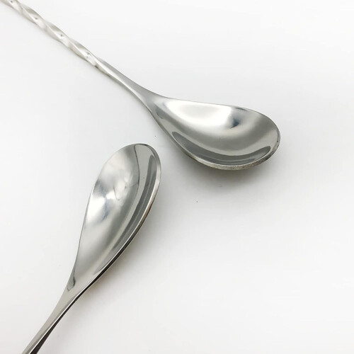 Dual-Ended Cocktail Spoon With Fork End, Patterned Stainless Steel Finish, Barware Stirrer 2