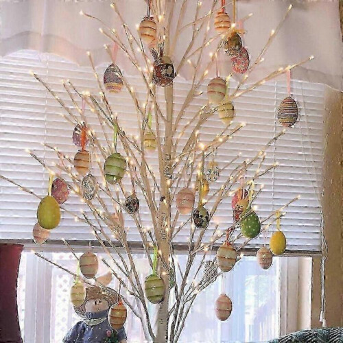 (5X7cm chicken and rabbit) 12PCS Easter Eggs Hanging Ornaments Spring Holiday Home Paper Mache Tree Decor 2