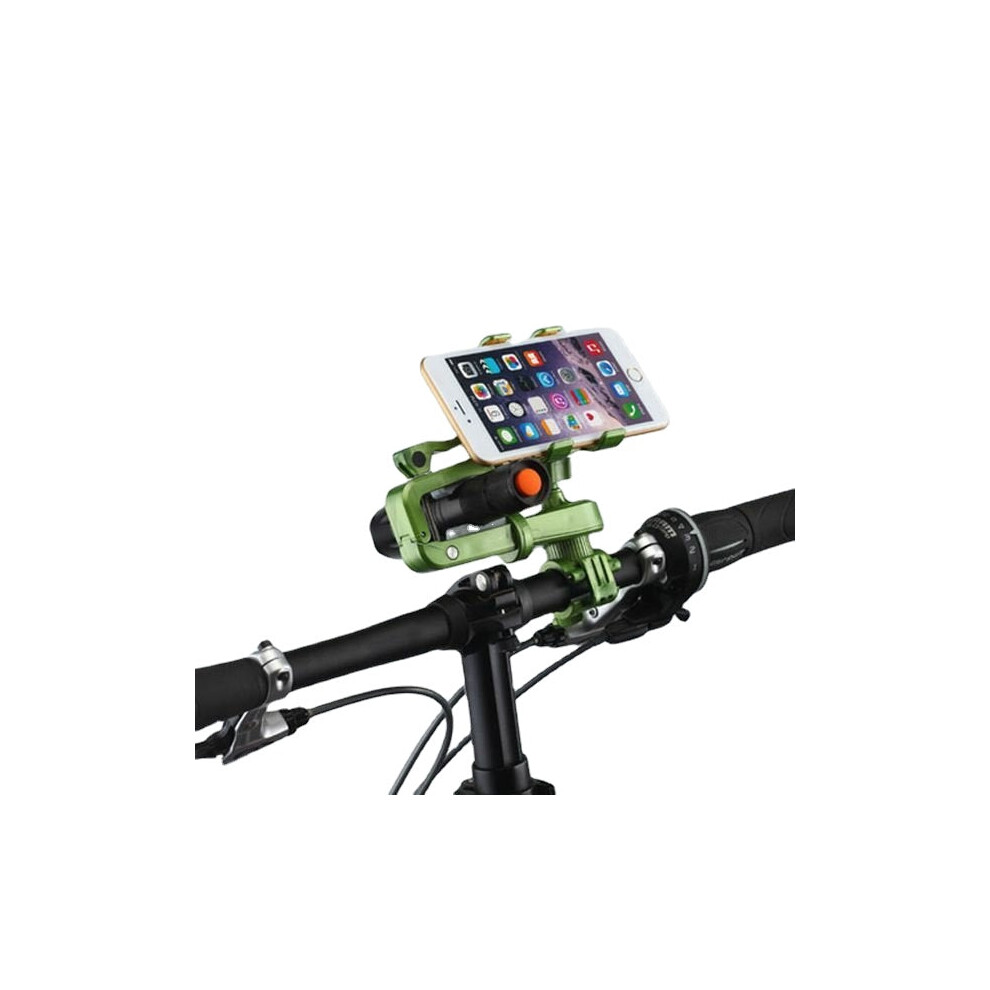 (Green) 360 Rotation 2In1 Bicycle Cell Phone Holder Multifunctions Flashlight Holder Phone Clip Green 6112212736326