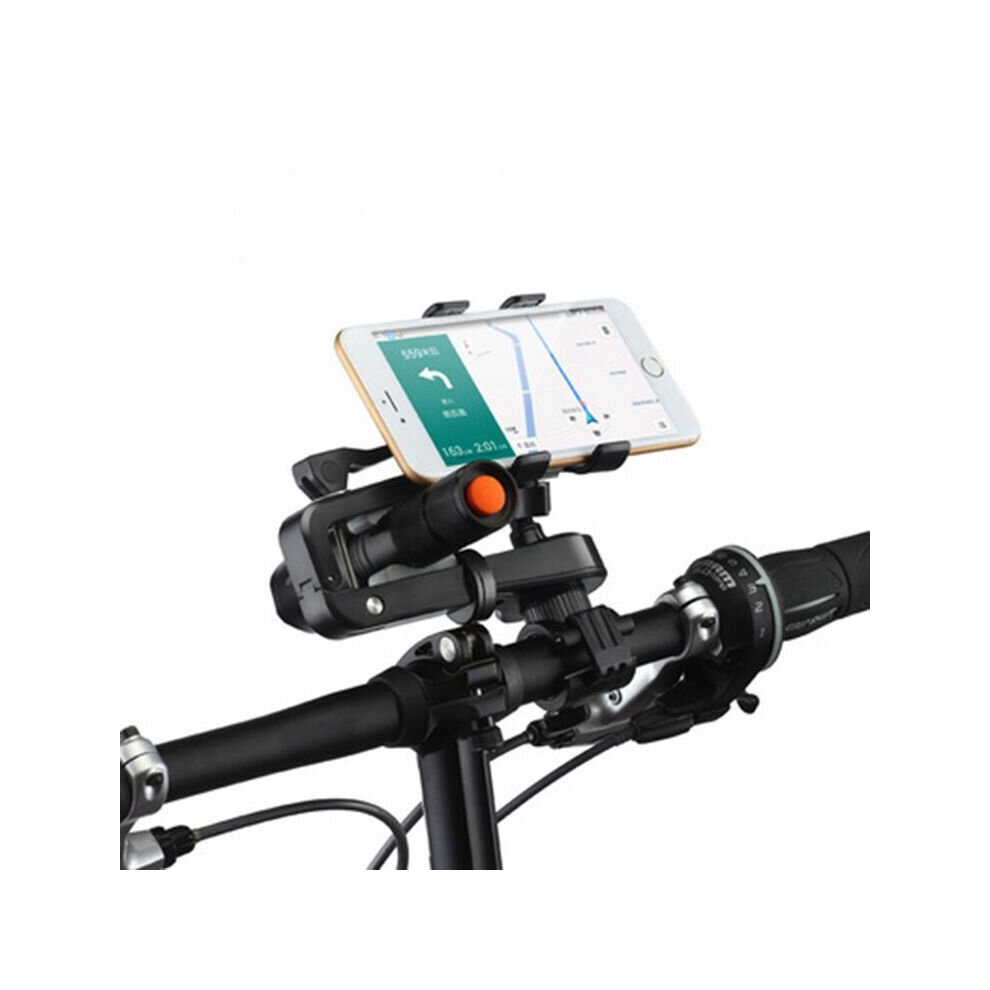 (Black) 360 Rotation 2In1 Bicycle Cell Phone Holder Multifunctions Flashlight Holder Phone Clip Black 6112212736333