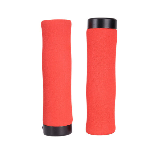 (Red) Durable Shockproof Anti-slip Soft Lightweight Single-sided Locking Sponge 1 Pair x Bicycle Grip Mountain Bikes Grip