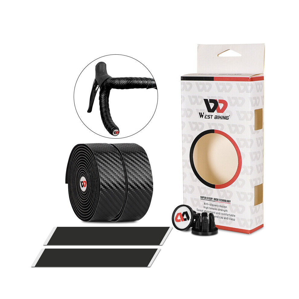 (Black) Bike Handlebar Tape Anti-Slip Shock Absorption Handle Bar Tape Cycling Handle Accessories With Two Plug Black 6112212723371