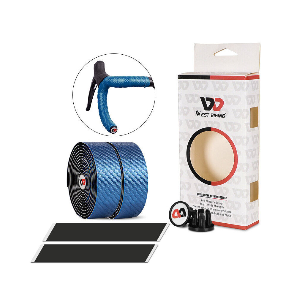 (Blue) Bike Handlebar Tape Anti-Slip Shock Absorption Handle Bar Tape Cycling Handle Accessories With Two Plug Blue 6112212723388