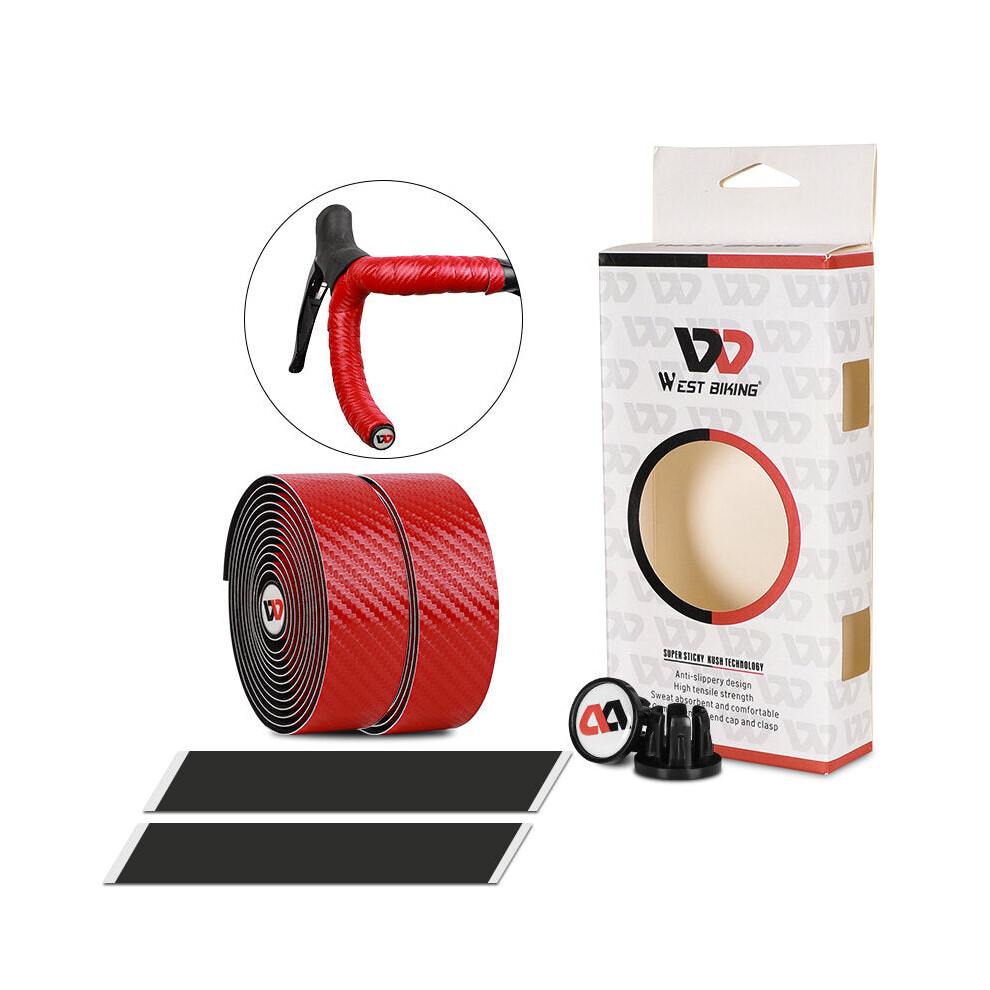 (Red) Bike Handlebar Tape Anti-Slip Shock Absorption Handle Bar Tape Cycling Handle Accessories With Two Plug Red 6112212723395