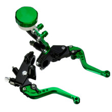 (Green) 7/8 22mm Motorcycle Front Brake Clutch Master Levers Set Reservoir Cylinder Universal