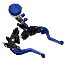 (Blue) 7/8 22mm Motorcycle Front Brake Clutch Master Levers Set Reservoir Cylinder Universal