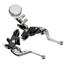 (Silver) 7/8 22mm Motorcycle Front Brake Clutch Master Levers Set Reservoir Cylinder Universal