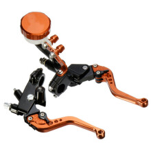 (Orange) 7/8 22mm Motorcycle Front Brake Clutch Master Levers Set Reservoir Cylinder Universal