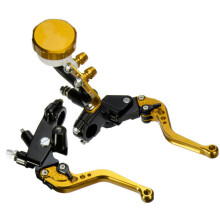 (Yellow) 7/8 22mm Motorcycle Front Brake Clutch Master Levers Set Reservoir Cylinder Universal
