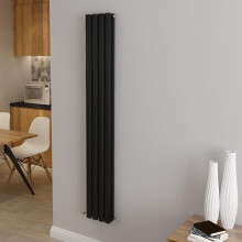 (Double 1600x236mm, Black) Designer Oval Column Radiator Central Heating