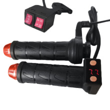 (Black & Red with Pink Button) Motorcycle / Electric Scooter Heated Grips 22mm Adjustable Digital LCD Display