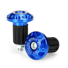 (Blue) Pair 7/8 Inch Handle Handlebar Grips Bar End Cap Plugs Aluminum For Motorcycle Bike