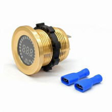 (Gold) 12V DC LED Panel Voltmeter Car Motorcycle Waterproof Digital Voltage Socket Meter Gauge