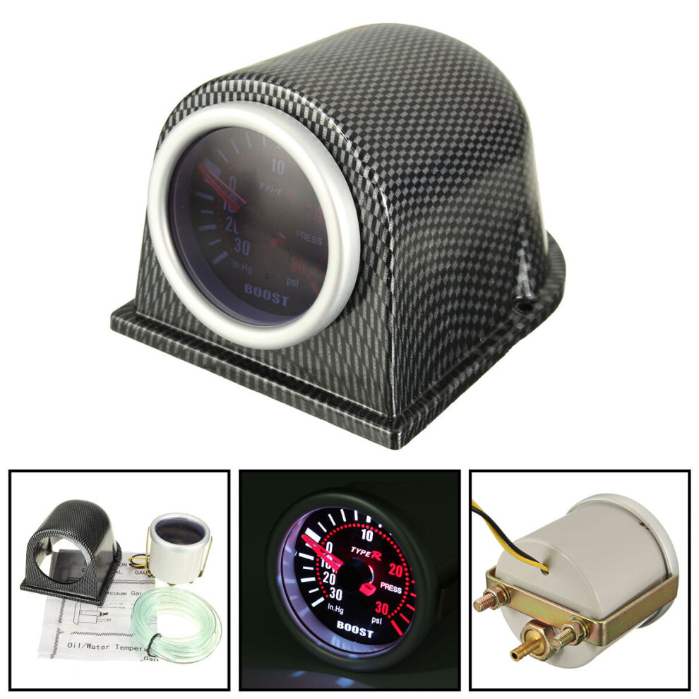 2" 52mm Universal Turbo Boost Gauge Meter Carbon Fiber holder Smoke Face PSI-image-OPC-PJFDM86-NEW