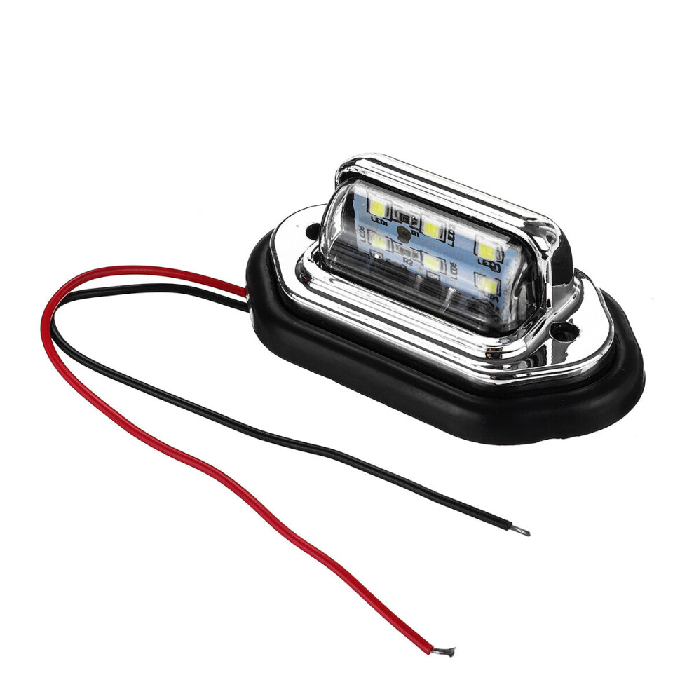 (Chrome) 2Pcs 10-30V 12V 24V 6 Smd Led License Plate Tag S Lamps For Boat Truck Suv Trailer Truck Trailer Van Caravan Universal Light 4250937581202