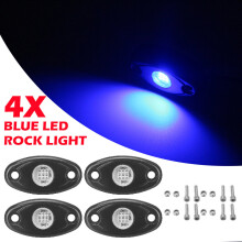 (Blue) 4pcs LED Rock Light Underbody Atmosphere Deck Lamp Wireless Underbody Aluminum Alloy For Offroad Truck UTV Marrine