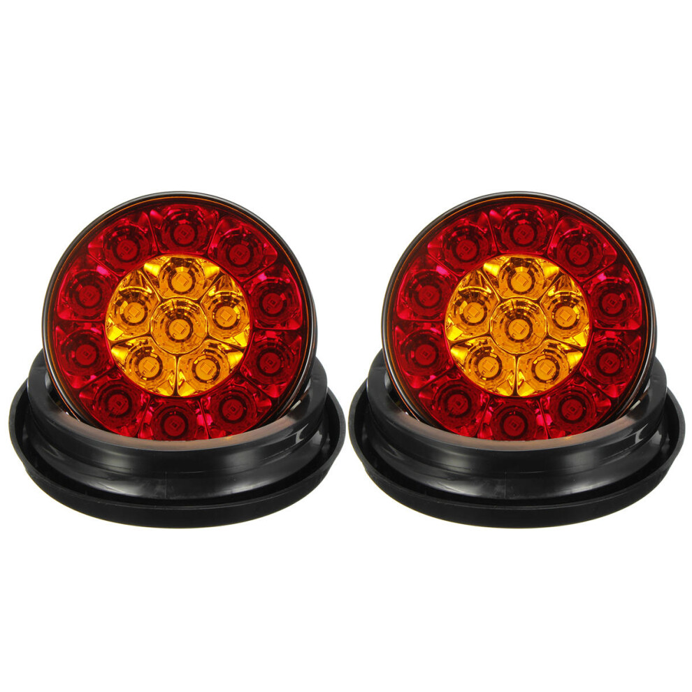 (&, 12V) 2Pcs 12V 24V Round Tail Lights 16 Led Caravan For Boat Truck Trailer Lorry Brake Stop Red/Yellow 4250937581103