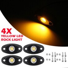 (Yellow) 4pcs LED Rock Light Underbody Atmosphere Deck Lamp Wireless Underbody Aluminum Alloy For Offroad Truck UTV Marrine