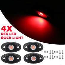 (Red) 4pcs LED Rock Light Underbody Atmosphere Deck Lamp Wireless Underbody Aluminum Alloy For Offroad Truck UTV Marrine