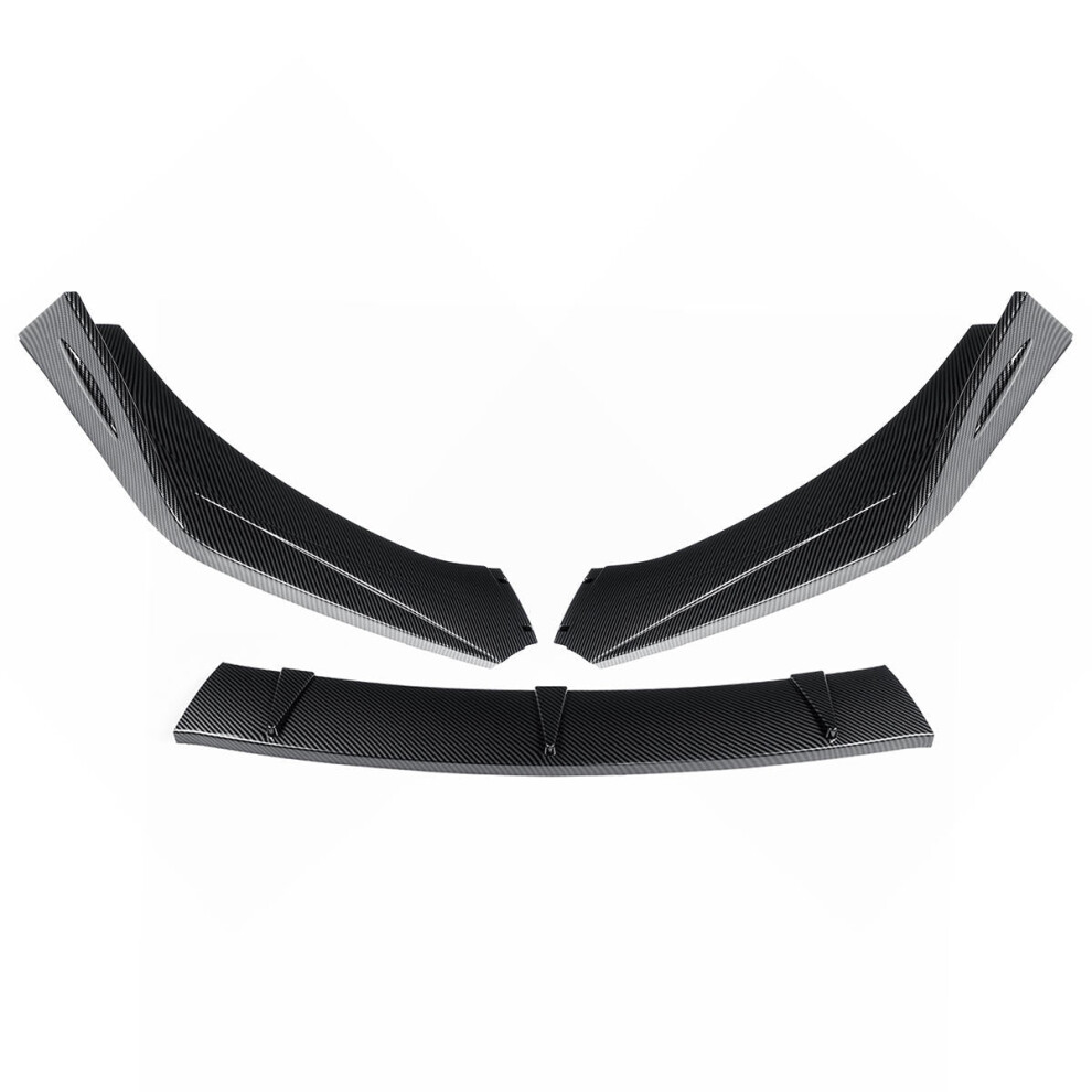 3Pcs Carbon Fiber Style Front Bumper Spoiler Lip Cover Trim Protector Black 9078193209181