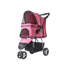(Pink) Pet Supplies Three Wheeles Folding Pet Cart Cat Dog Outdoor Travel Stroller Easy To Carry Cart
