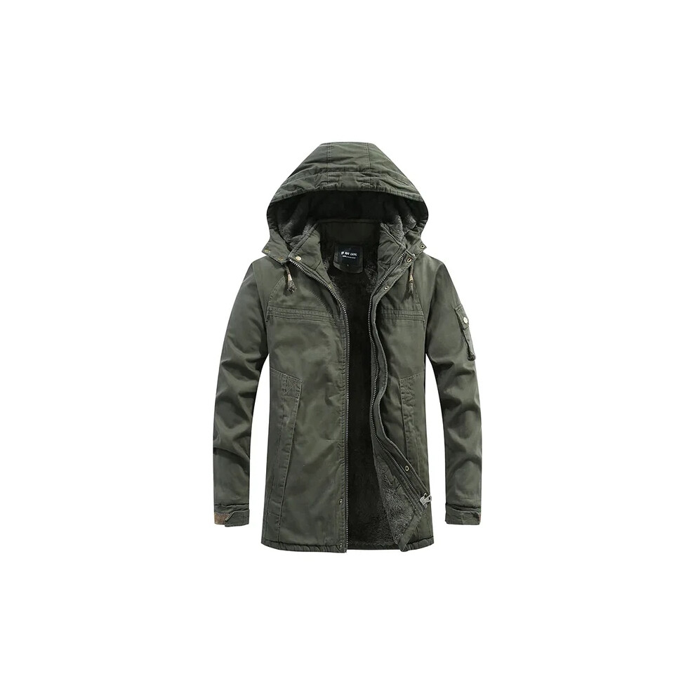 (army green, S) Winter Mid-length Jackets Men Military Fur Lined Thicken Warm Windbreaker Coats Mens High Quality Outdoor Tactical Parka Outwear