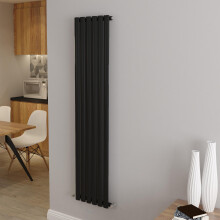 (Single 1600x354mm, Black) Designer Oval Column Radiator Central Heating