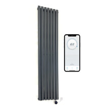 (1600mm H x 420mm W, Anthracite) WiFi Smart Electric Radiator Oval Tube Single Panel Vertical Tall Column Radiator 7 Day Programmable Timer App Compatibility
