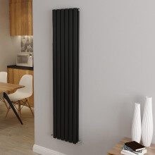 (Double 1600x354mm, Black) Designer Oval Column Radiator Central Heating